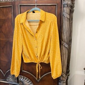 Golden Long Sleeve Tie Front Blouse